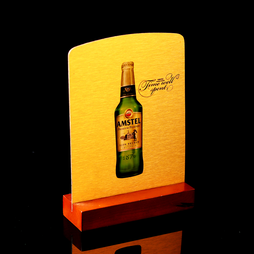 高端定制带有可移动木底座的亚克力桌面菜单架亚克力标识架