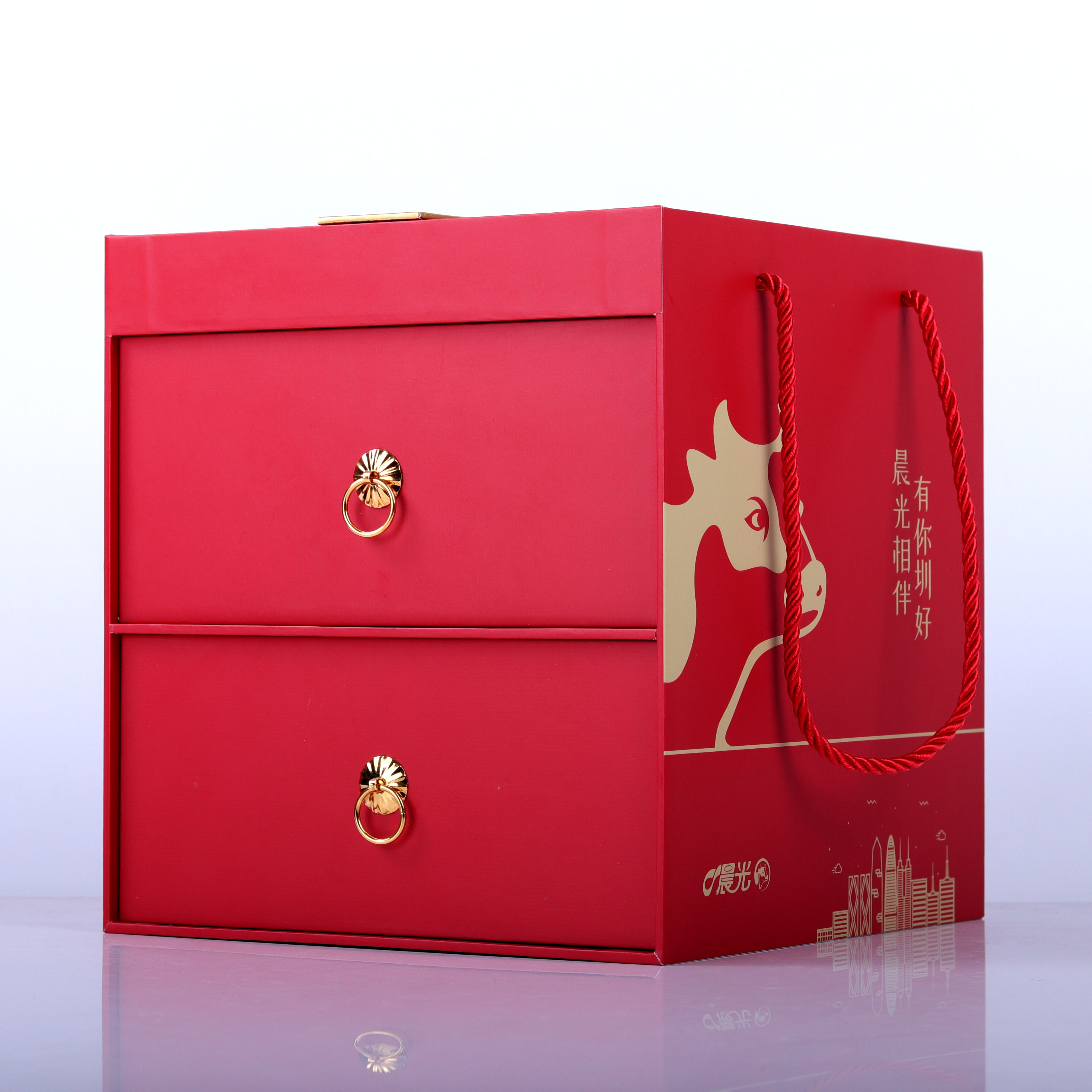 定制红色双层纸质文具产品抽屉包装盒