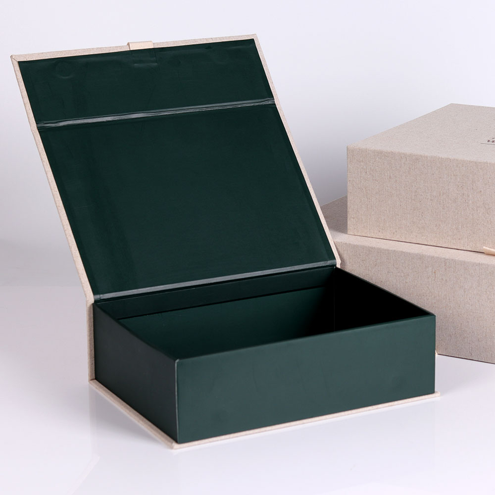 定制麻布书型磁铁纸质包装盒豪华翻盖礼盒