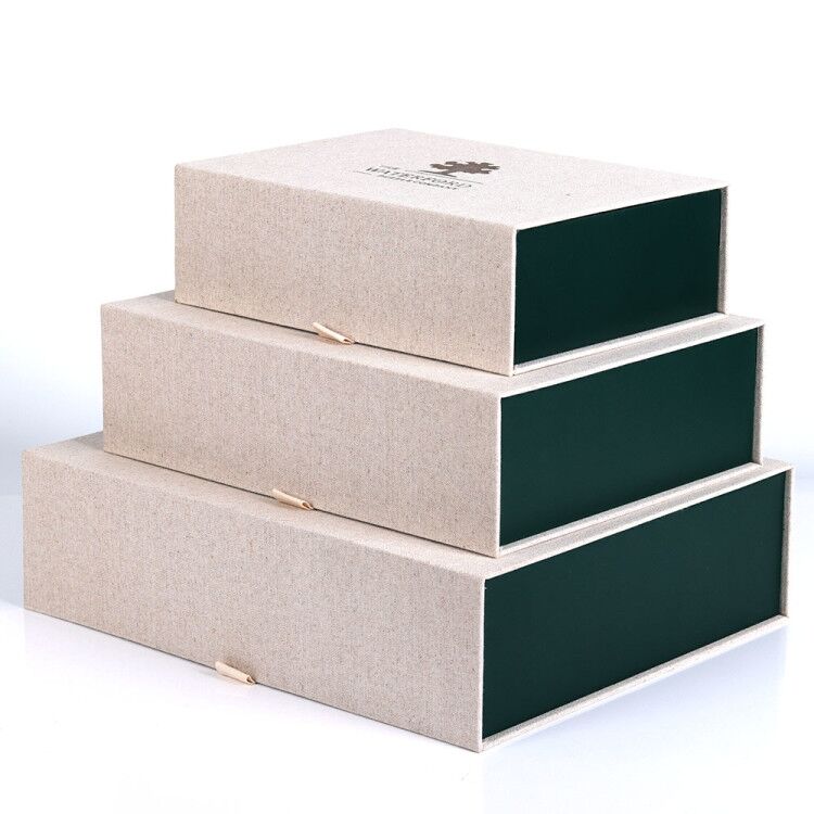 定制麻布书型磁铁纸质包装盒豪华翻盖礼盒