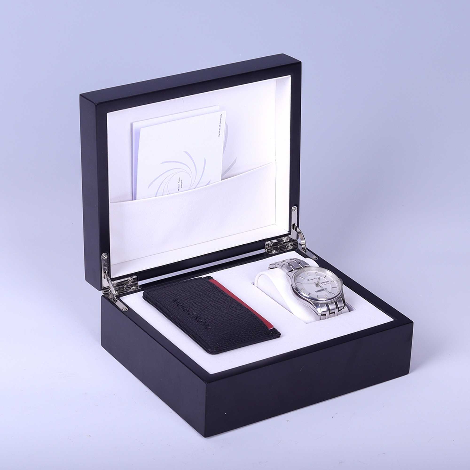 量身定制高端钢琴漆黑色木盒奢华含人造皮革手表包装木盒