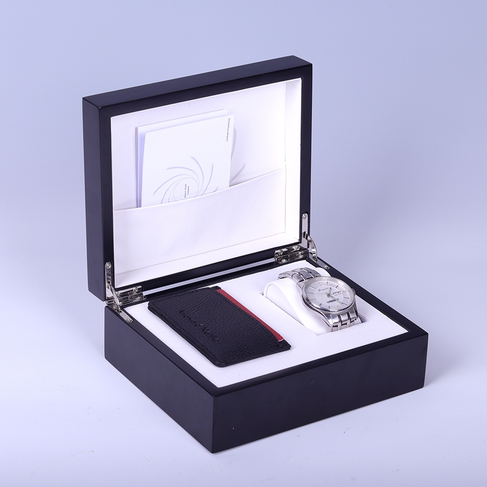 量身定制高端钢琴漆黑色木盒奢华含人造皮革手表包装木盒