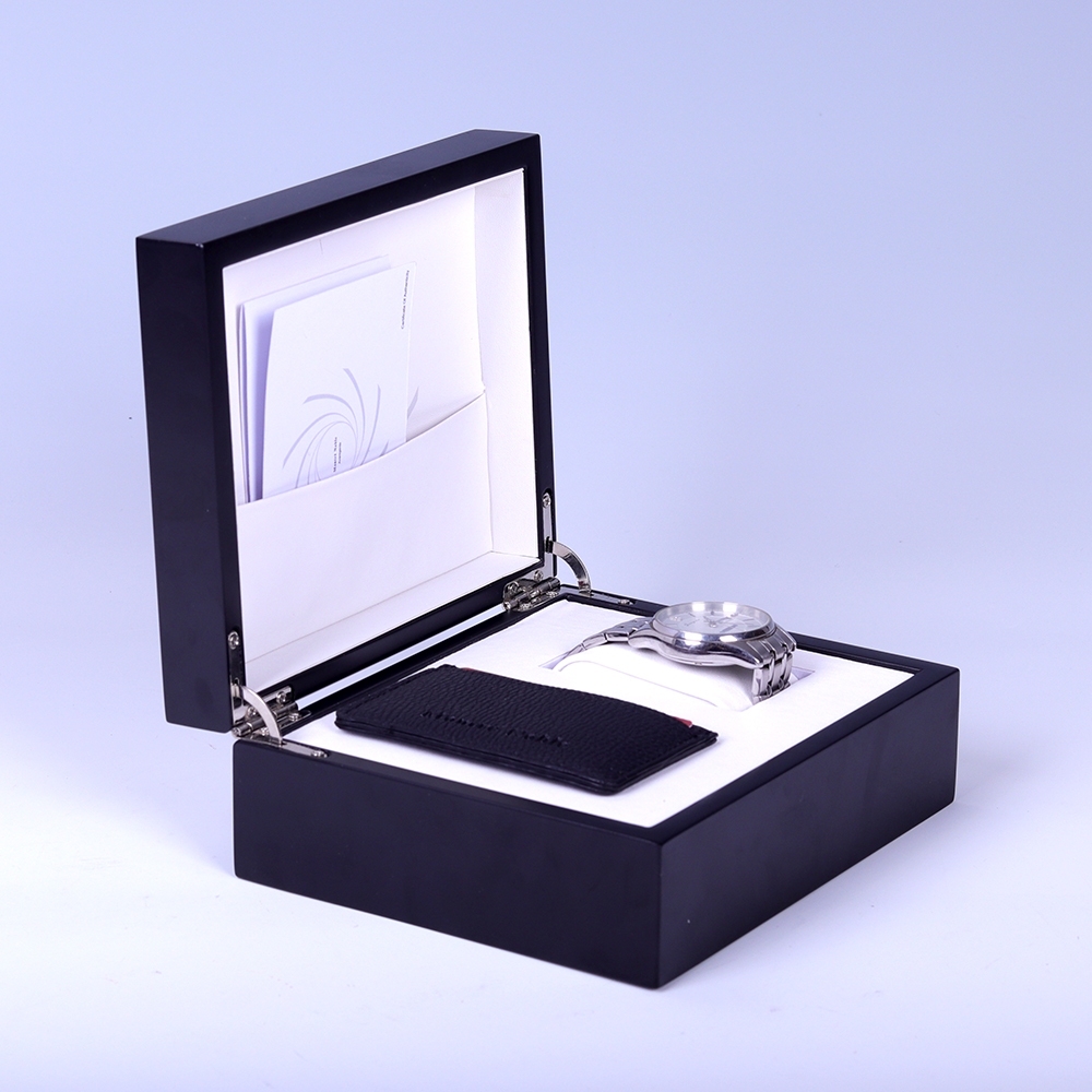 量身定制高端钢琴漆黑色木盒奢华含人造皮革手表包装木盒