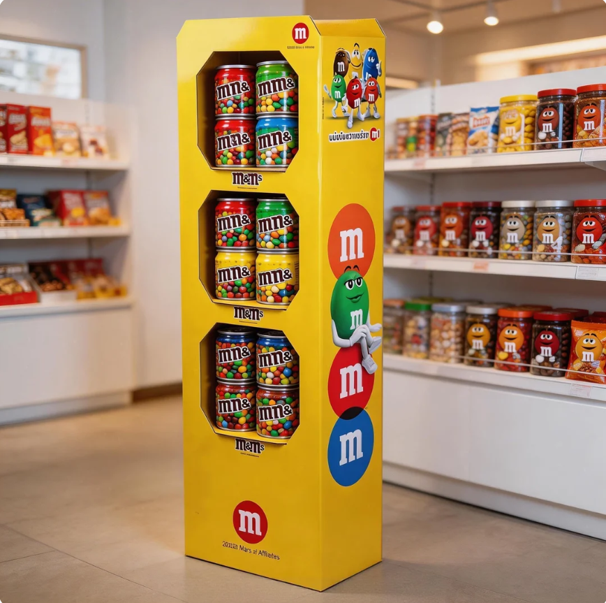 M豆立式分层瓦楞纸展示架定制 M豆立式分层瓦楞纸展示架定制