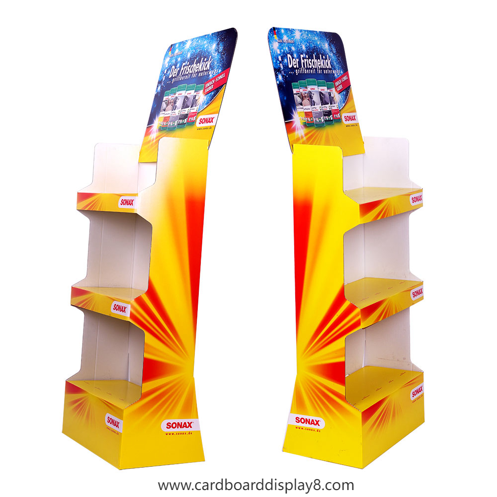 SONAX三层瓦楞纸落地式产品展示架定制 SONAX三层瓦楞纸落地式产品展示架定制