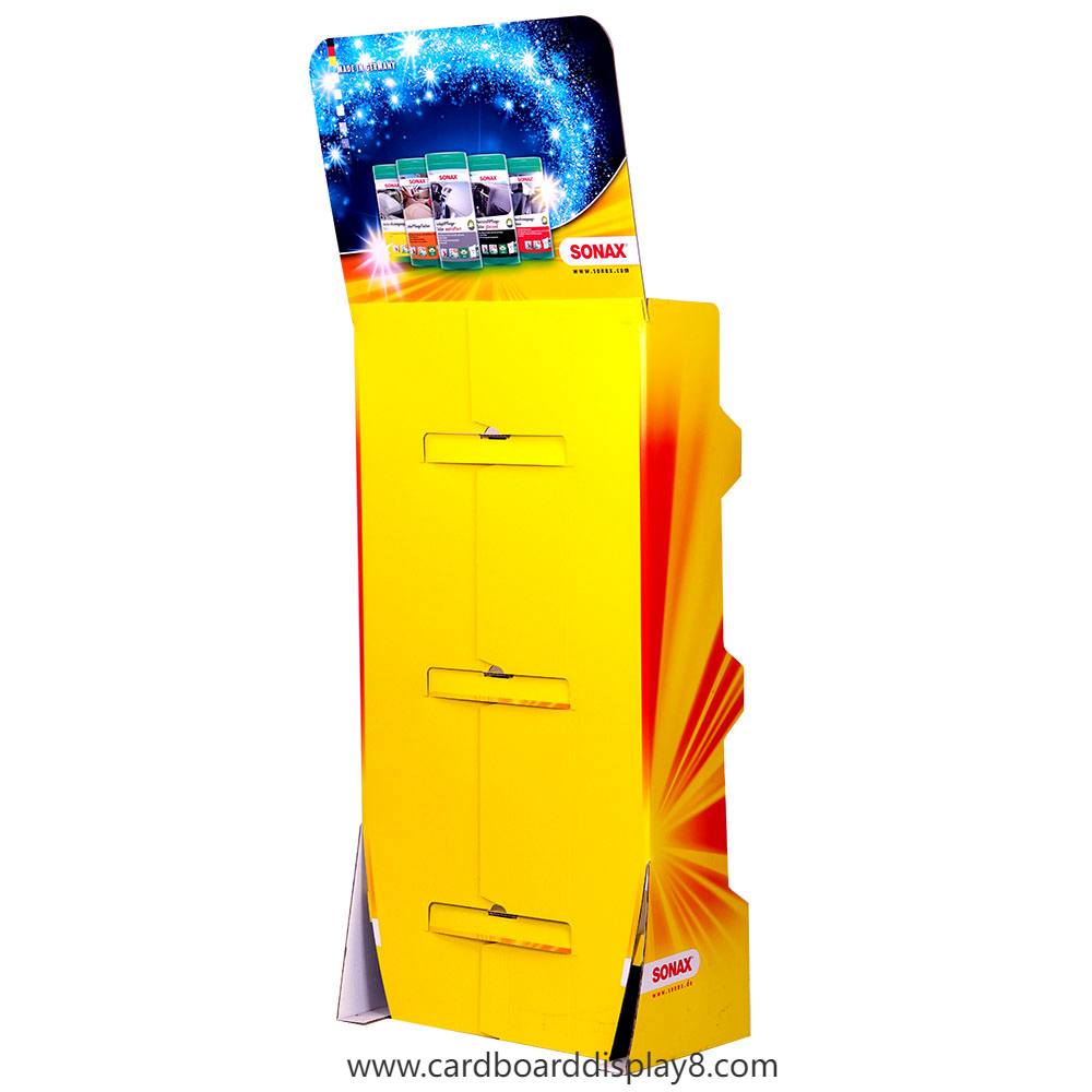 SONAX三层瓦楞纸落地式产品展示架定制 SONAX三层瓦楞纸落地式产品展示架定制