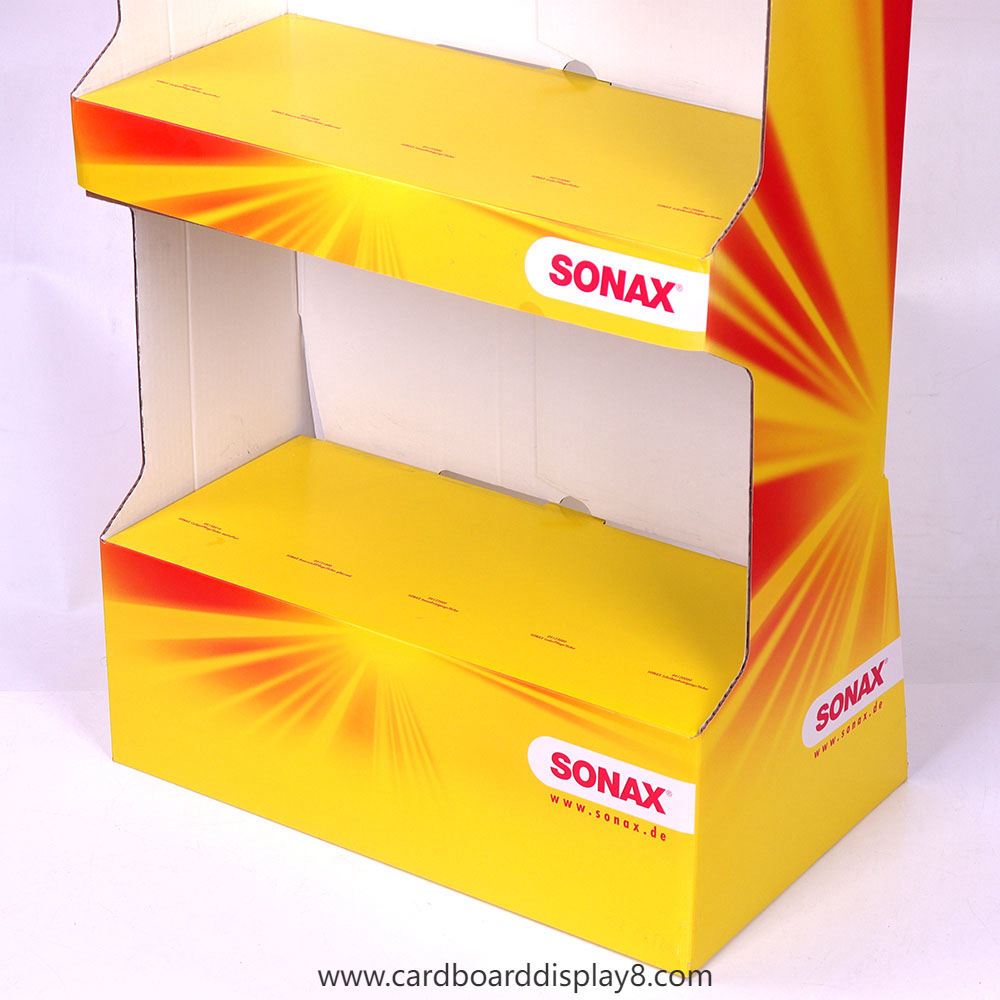 SONAX三层瓦楞纸落地式产品展示架定制 SONAX三层瓦楞纸落地式产品展示架定制