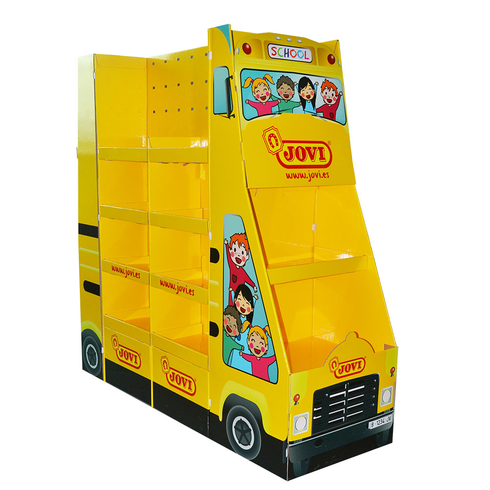 JOVI校车造型三层瓦楞纸落地式展示架 JOVI校车造型三层瓦楞纸落地式展示架