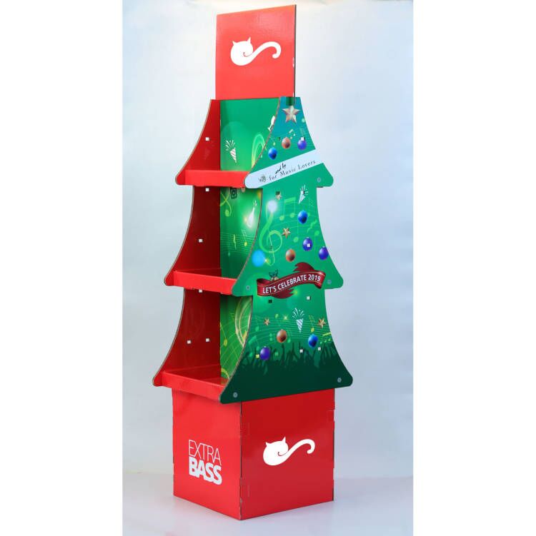 SONY圣诞树造型瓦楞纸落地式展示架:商超影音产品促销的吸睛展示神器 SONY圣诞树造型瓦楞纸落地式展示架:商超影音产品促销的吸睛展示神器