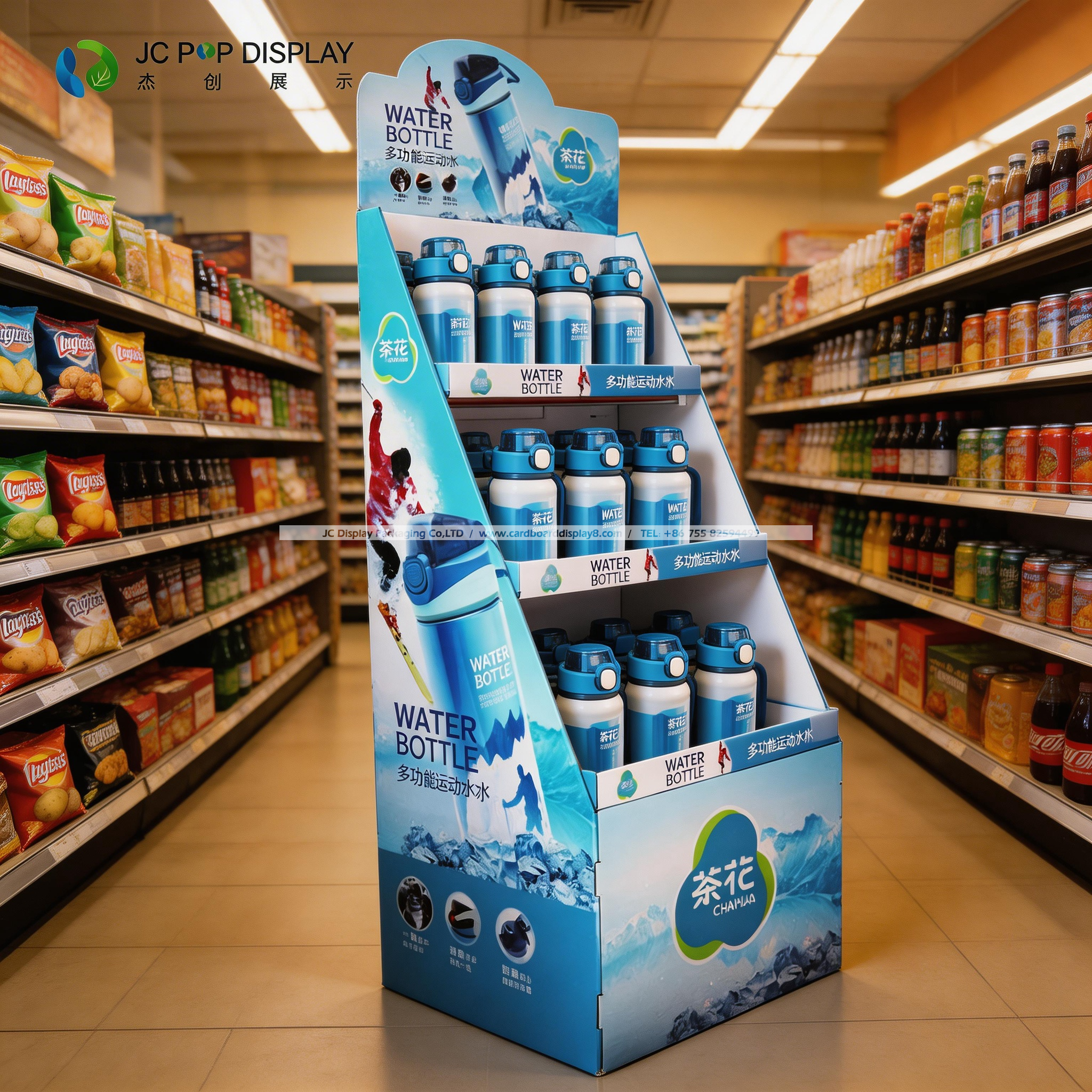 定制茶花多功能运动水杯纸板展示架源头工厂