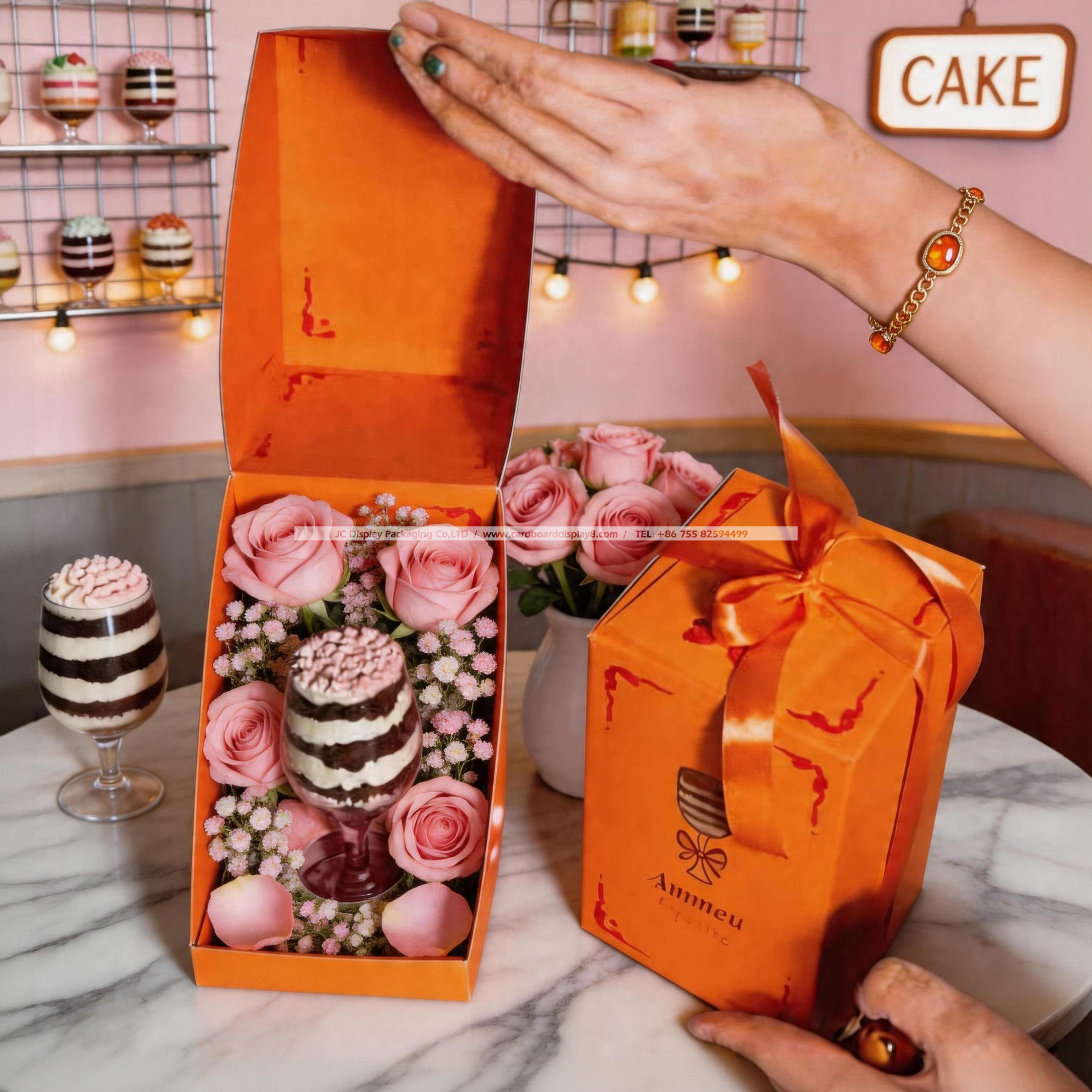 带鲜花装饰的高脚杯甜品定制专属包装展示盒