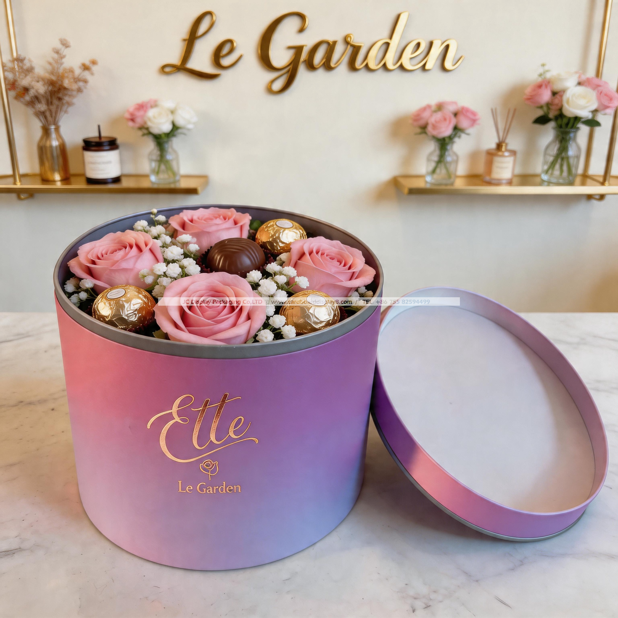 圆形纸质鲜花巧克力包装礼盒