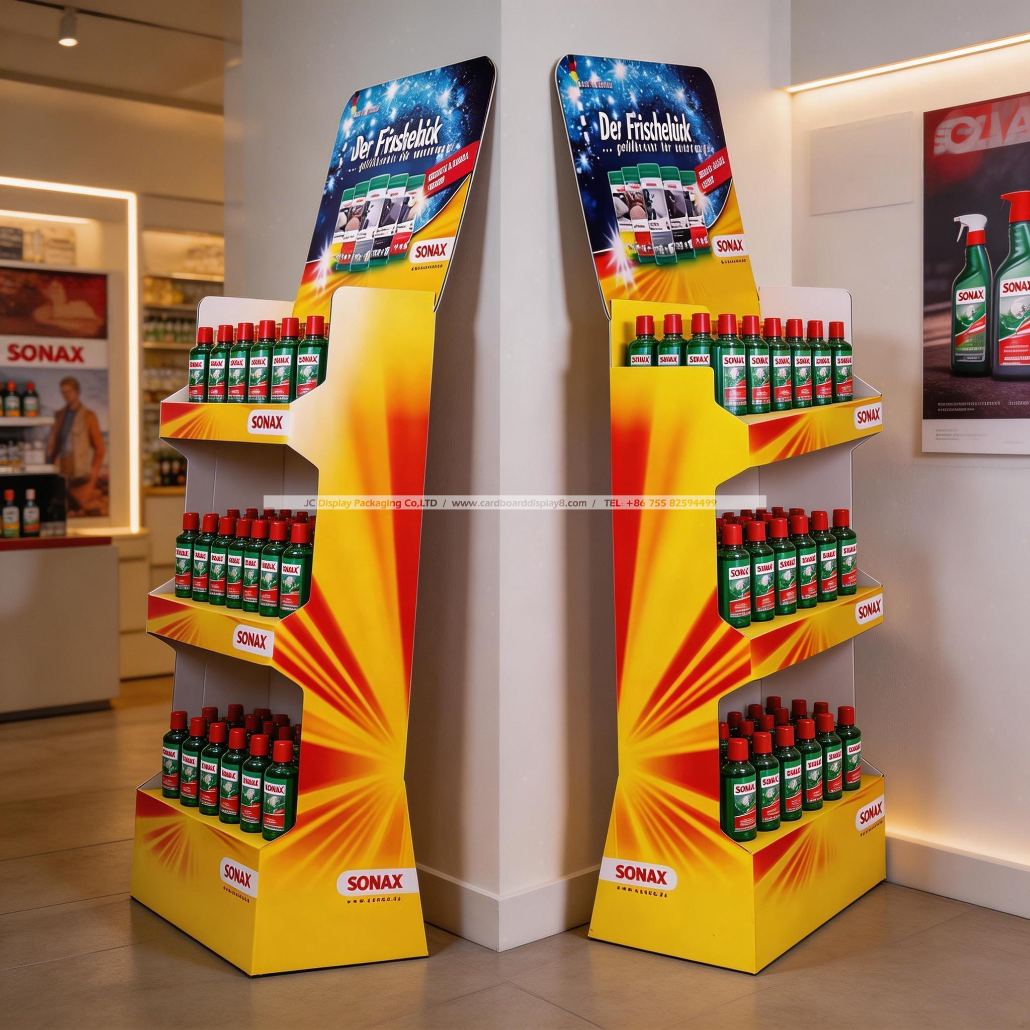 SONAX携手定制瓦楞纸展示架，赋能商超汽车护理产品促销(图1)